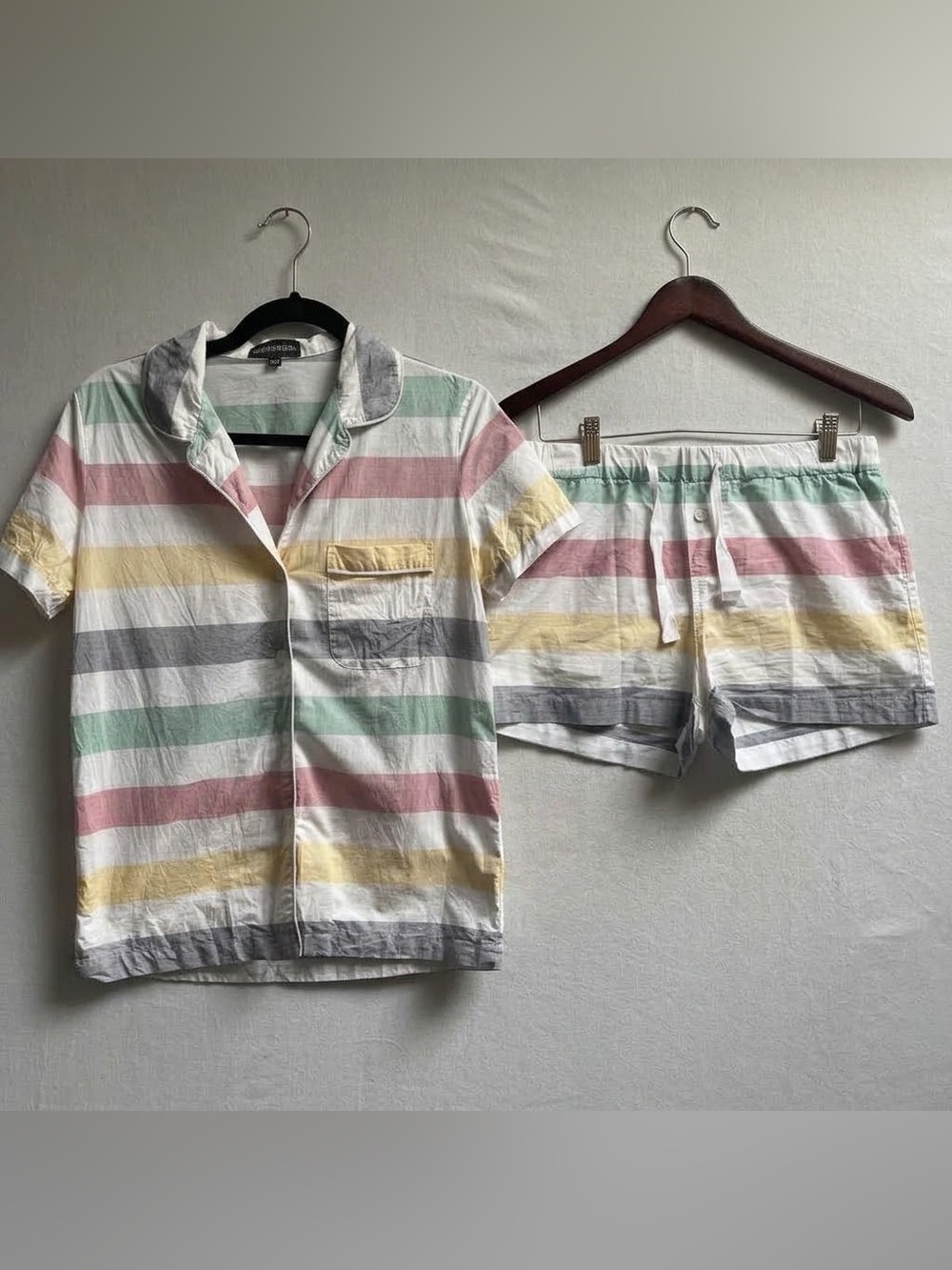 Hudsons Bay Striped Pastel Cotton Short Sleeve Pajama Shorts Set Size XS